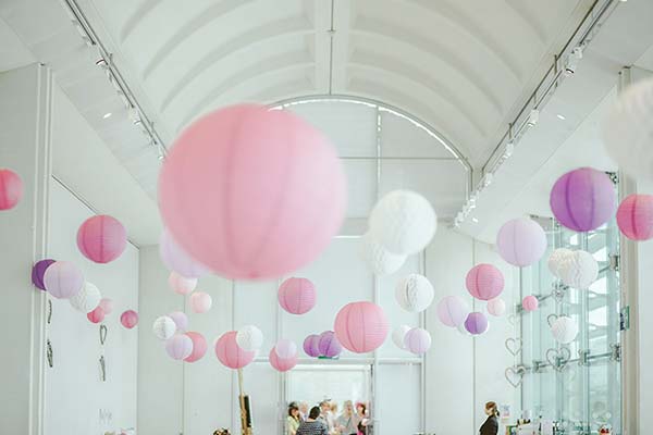 Event Venue decorated with pink paper lanterns